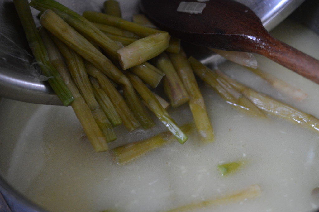 Asparagus Soup add softened woody ends