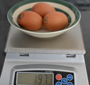 Butterfly Cakes - weighing eggs