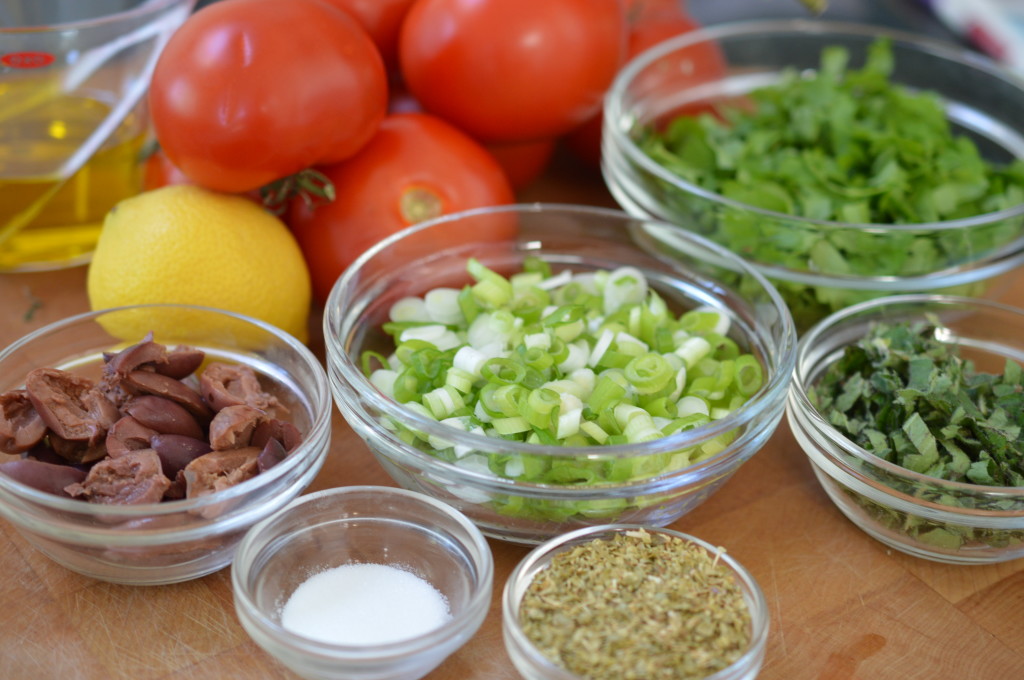 Greek style tomato salad ingredients